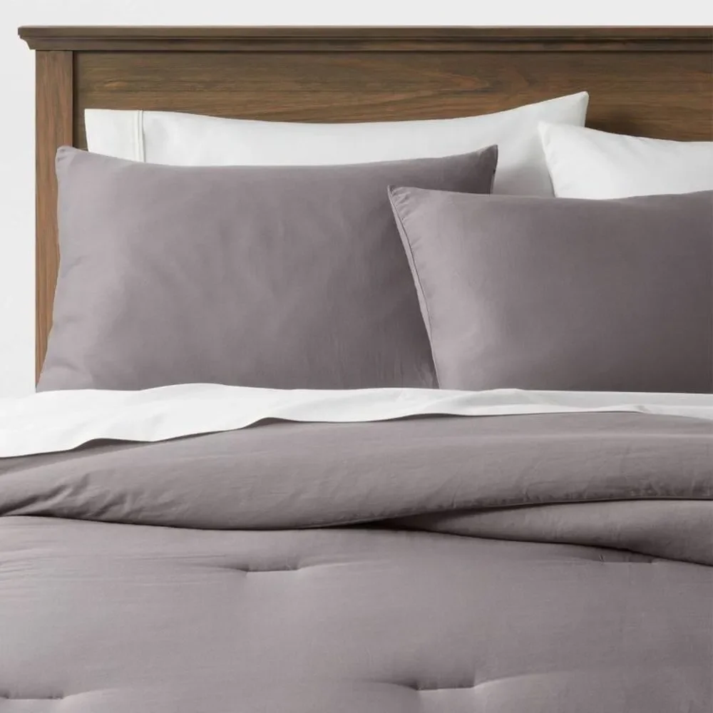 Twin/Twin XL 250TC Washed Cotton Sateen Comforter Set - Dark Gray